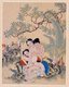 China: Late Qing Dynasty erotic painting of a man making love with two women. Ink on silk, mid-19th century